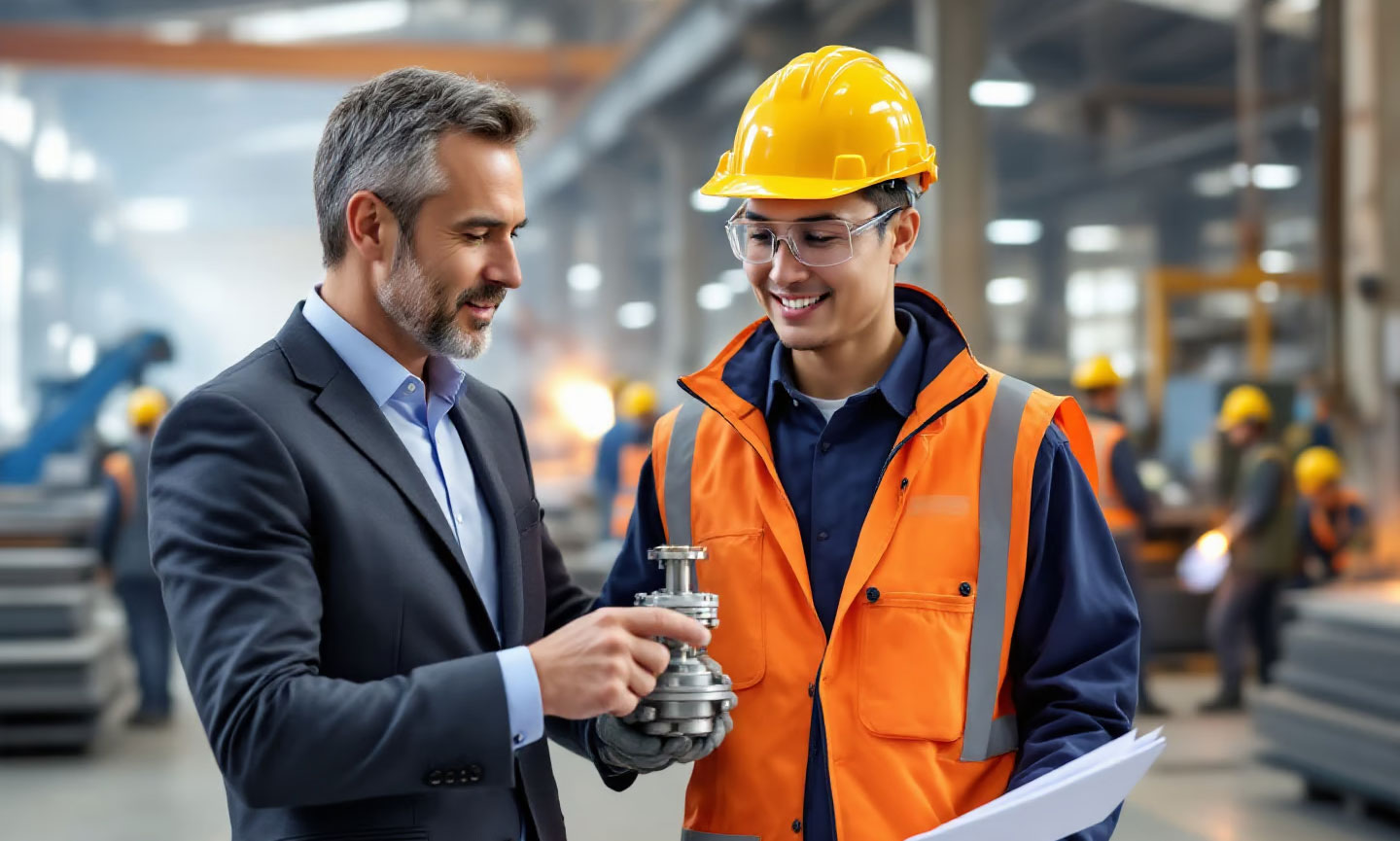 IMV specialists discussing onsite quality inspection services implementation